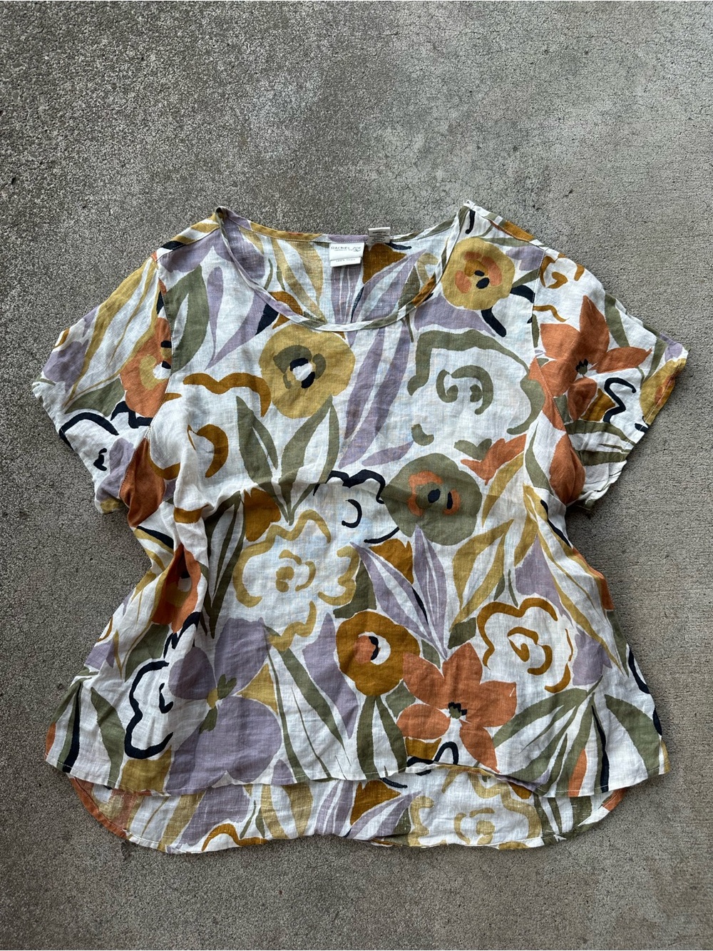 Rachel Zoe Floral Linen Blend Short Sleeve Top